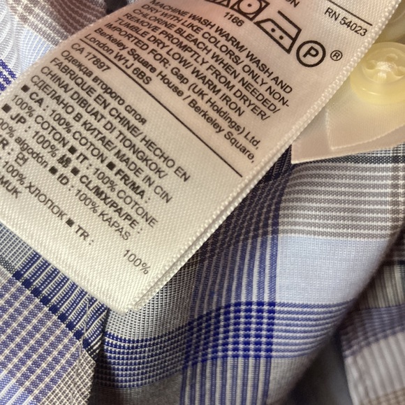BANANA REPUBLIC💫Mens Blue/Gray Plaid Non-Iron Dress Shirt - Picture 7 of 8
